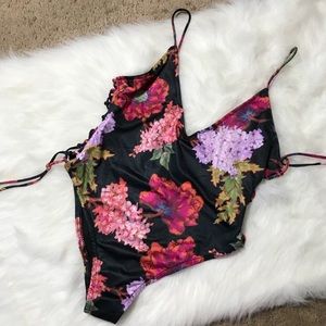 Floral high cut one piece bathing suit